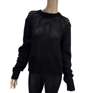 Varley Hains Knit Crew Neck Sweater Size L Size Zip Black Cotton True Open Knit